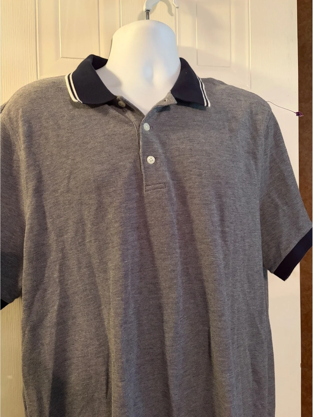 J.Crew Men's Polo Shirt XL Gray with Navy Collar and Cuffs